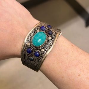 NATURAL STONE HAND TOOLED CUFF BRACELET